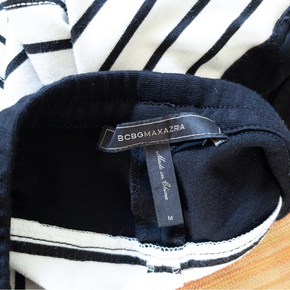 BCBGMaxazria Teagan Black White Striped Pull On Shorts Medium Flawed - Picture 6 of 7